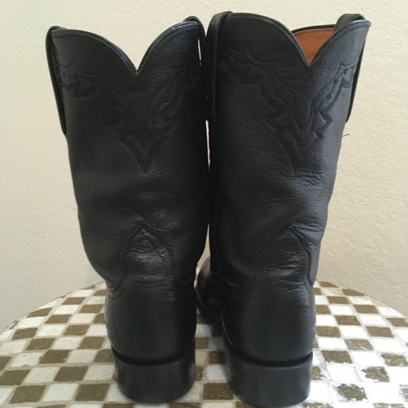 BLACK LUCCHESE WESTERN COWBOY ROPER BOOTS 8 D - Picture 4 of 6